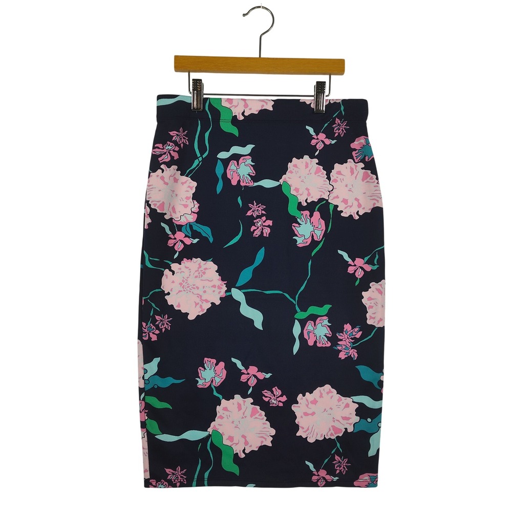 My Amelia James Floral Pencil Skirt Navy Pink Teal Midi Size Medium NWT
